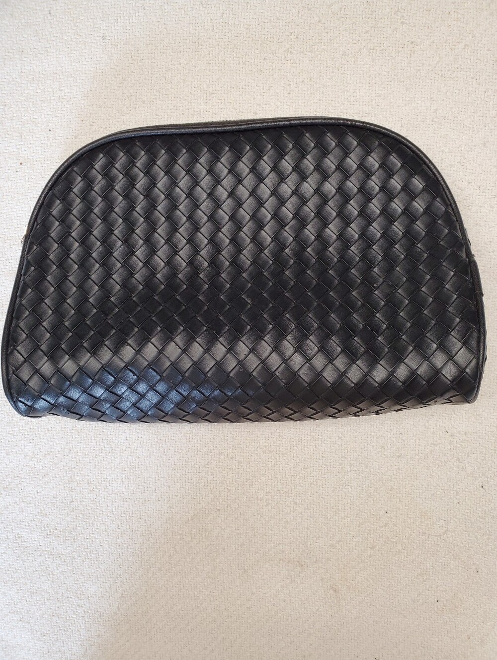 Joan & David Black Woven Cosmetic Bag Clutch Pouch Gold Zip Makeup Case - Picture 6 of 7